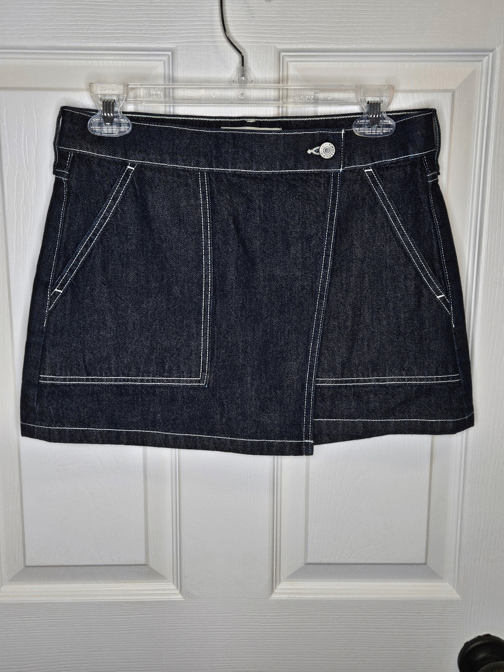 NWOT Abercrombie & Fitch Assymetrical Denim Mini Skirt Mid-Rise Dark Blue XS